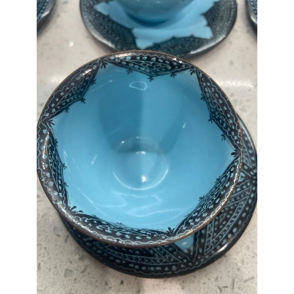 Vintage 12 pc Turkish coffee cups saucers Star of David Hand Made Hareli Israel - Picture 3 of 10